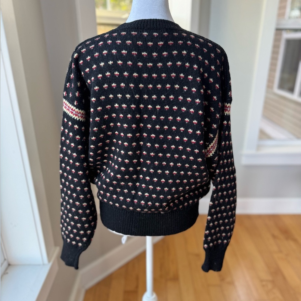 Vintage Susan Bristol Black Reindeer Plaid Wool Christmas Sweater Sz 38 Medium - Picture 5 of 11